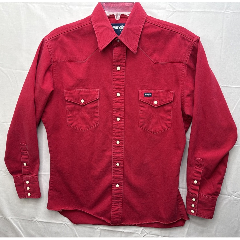 Vintage Wrangler Pearl Snap Shirt Men 15.5-34 Red XLong Tails Western Cowboy USA